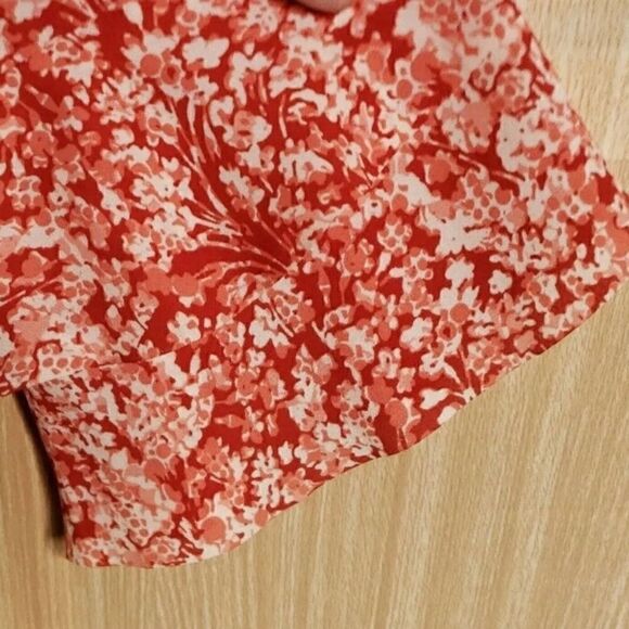 Banana Republic Floral Ruffle Blouse XSMALL Red Pink - Picture 6 of 12